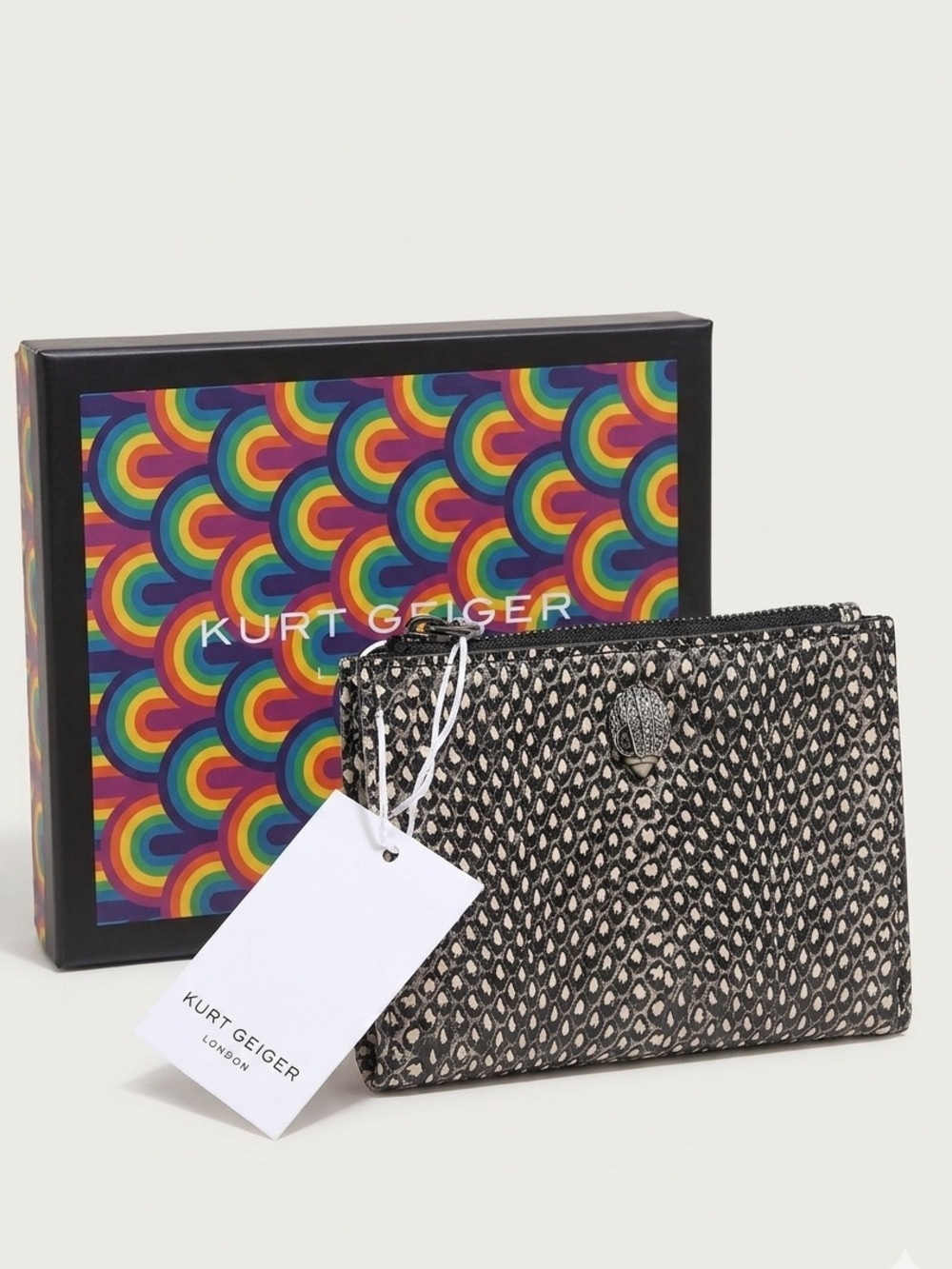 Kurt Geiger London Snakeskin Print Leather Wallet – NIB with Tags Black & Cream